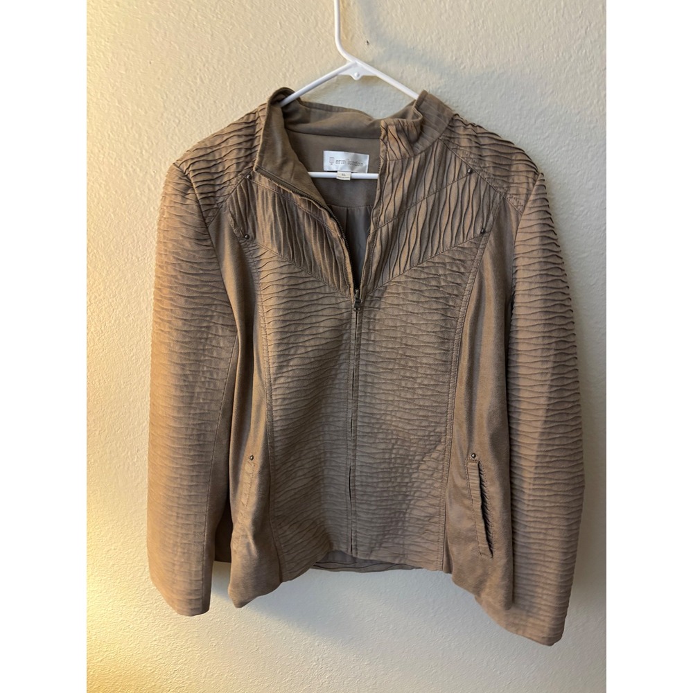 Erin London Womens XL Taupe Faux Suede Textured Crinkle Zip Jacket
A1227